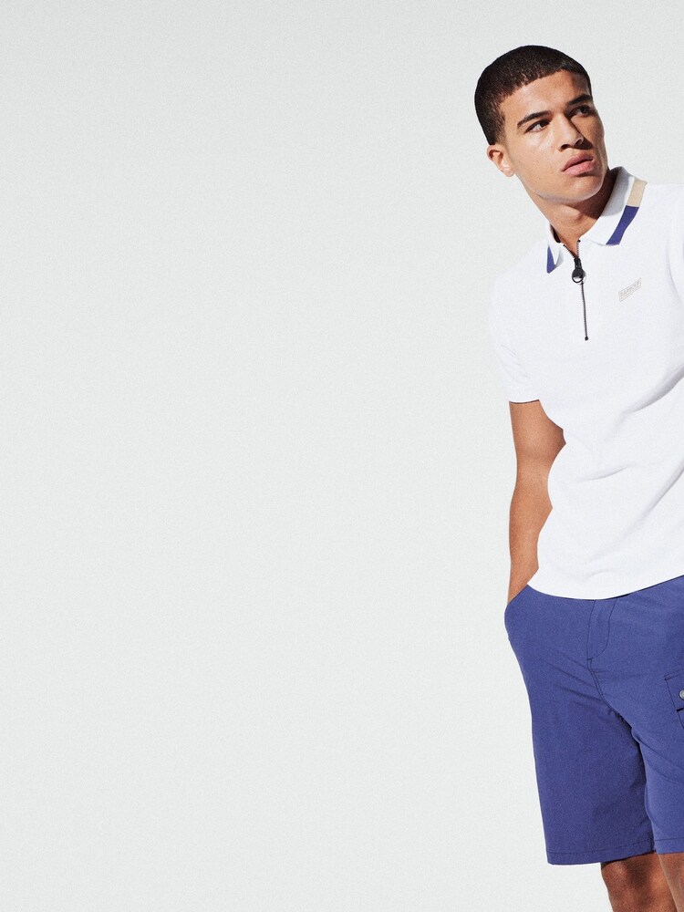 Barbour® International 100% Cotton Smith Zip Neck White Polo Shirt - Image 2 of 6