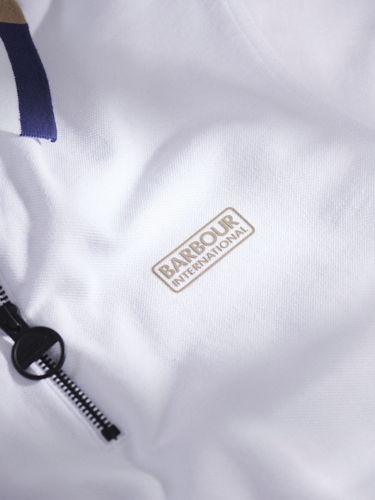 Barbour® International 100% Cotton Smith Zip Neck White Polo Shirt - Image 6 of 6