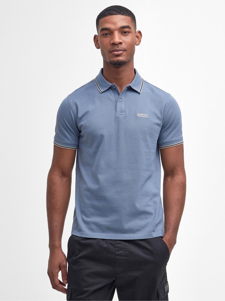 Barbour® International Dusty Blue Rider 100% Cotton Tipped Polo Shirt - Image 1 of 5