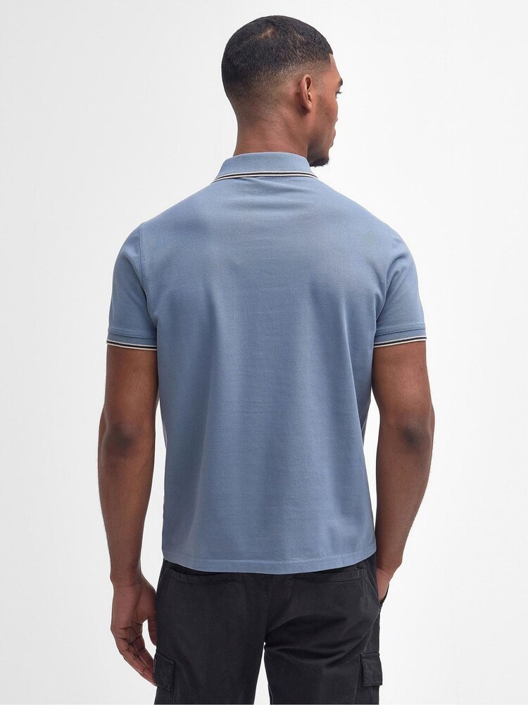 Barbour® International Dusty Blue Rider 100% Cotton Tipped Polo Shirt - Image 2 of 5