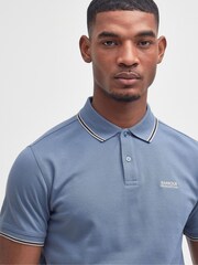 Barbour® International Dusty Blue Rider 100% Cotton Tipped Polo Shirt - Image 3 of 5