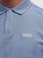 Barbour® International Dusty Blue Rider 100% Cotton Tipped Polo Shirt - Image 4 of 5
