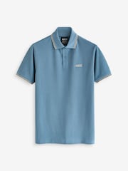 Barbour® International Dusty Blue Rider 100% Cotton Tipped Polo Shirt - Image 5 of 5