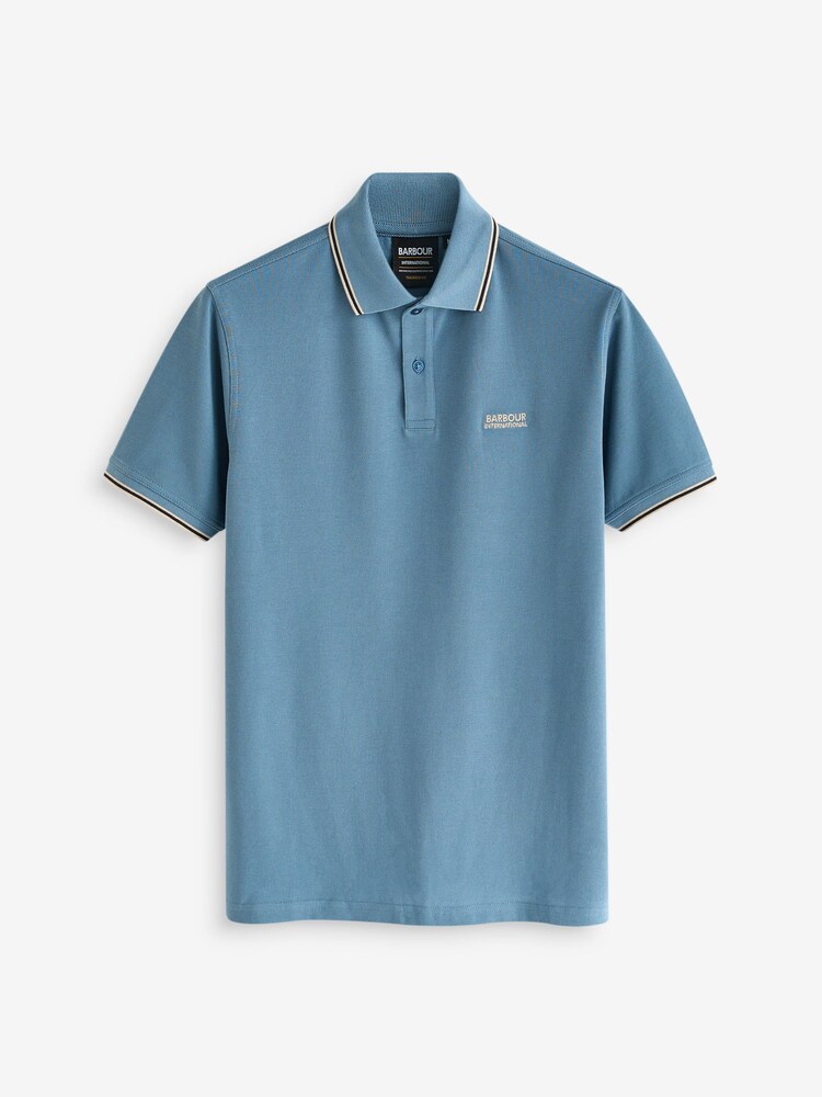 Barbour® International Dusty Blue Rider 100% Cotton Tipped Polo Shirt - Image 5 of 5