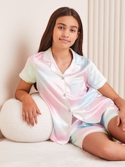Lipsy Pink/Blue Rainbow Tie Dye Satin Pyjamas - Image 3 of 4