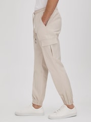 Reiss Stone Lavenham Technical Drawstring Cargo Trousers - Image 1 of 7