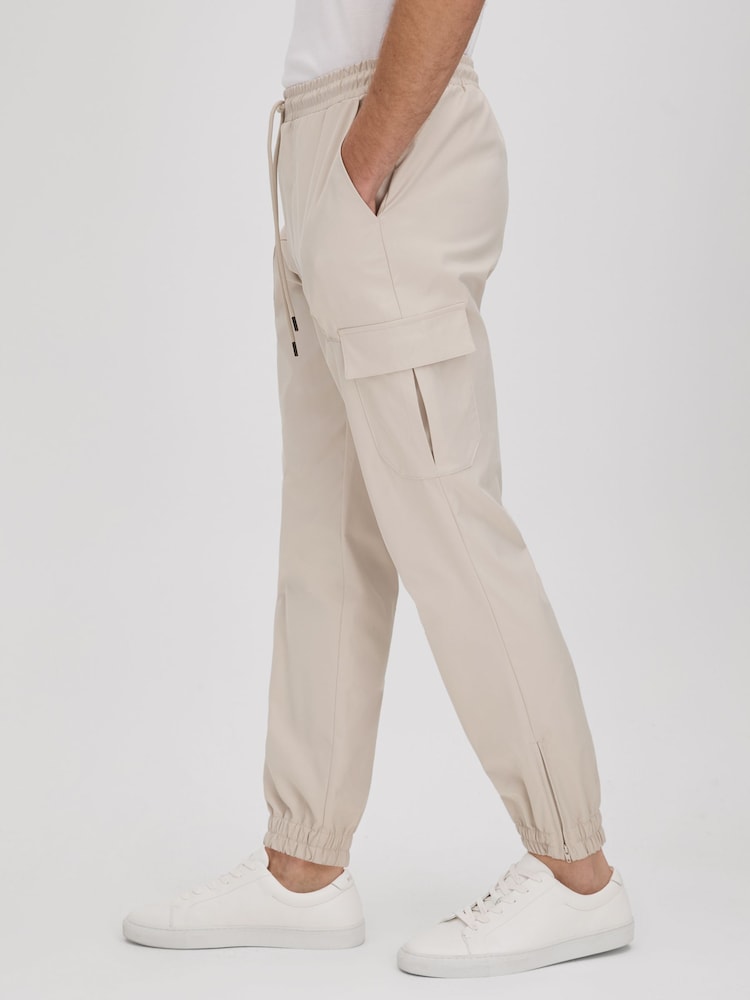 Reiss Stone Lavenham Technical Drawstring Cargo Trousers - Image 1 of 7