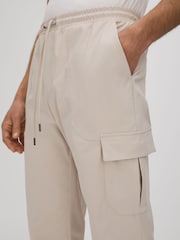 Reiss Stone Lavenham Technical Drawstring Cargo Trousers - Image 4 of 7