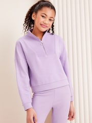 Lipsy Lilac Purple Half Zip Funnel Neck Hoodie (5-16yrs) - Image 1 of 4