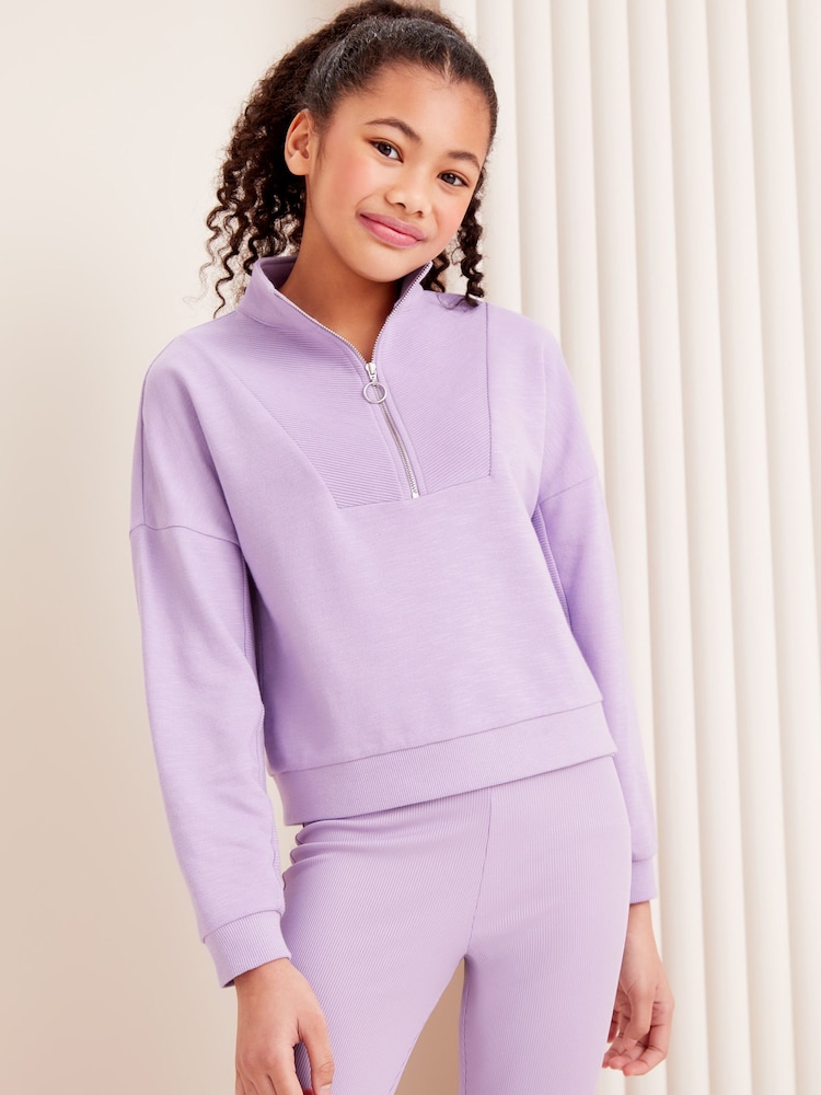 Lipsy Lilac Purple Half Zip Funnel Neck Hoodie (5-16yrs) - Image 1 of 4