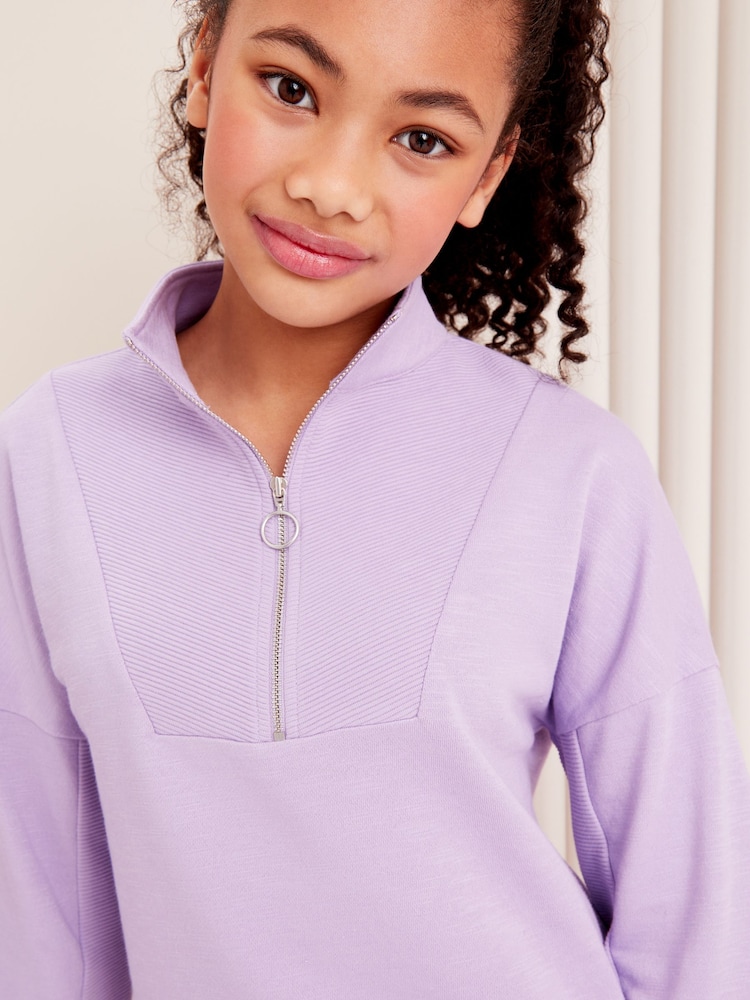 Lipsy Lilac Purple Half Zip Funnel Neck Hoodie (5-16yrs) - Image 4 of 4
