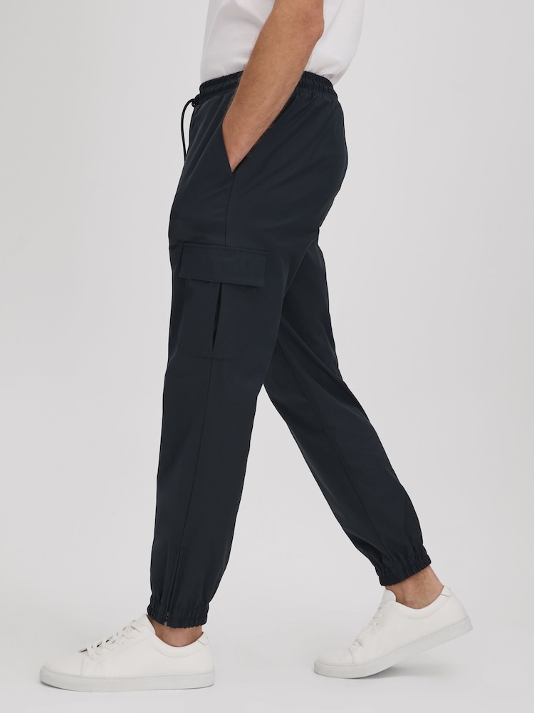 Reiss Navy Lavenham Technical Drawstring Cargo Trousers - Image 1 of 7