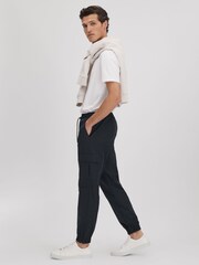 Reiss Navy Lavenham Technical Drawstring Cargo Trousers - Image 4 of 7