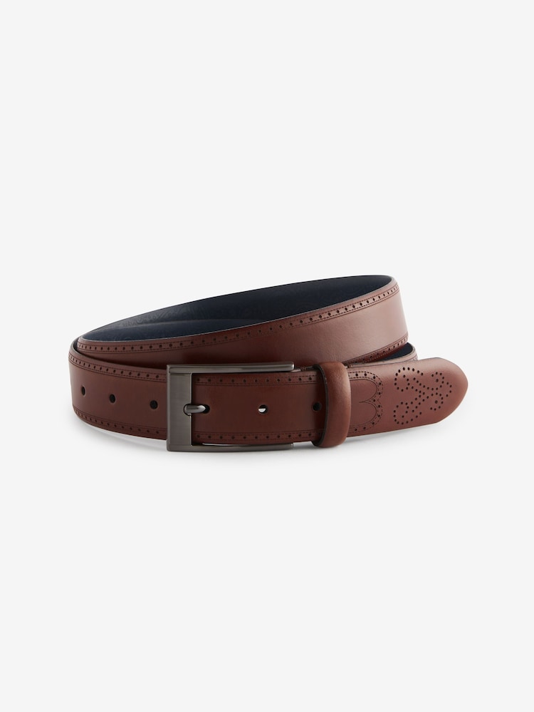 Brown Signature Leather Brogue Belt - Image 2 of 4