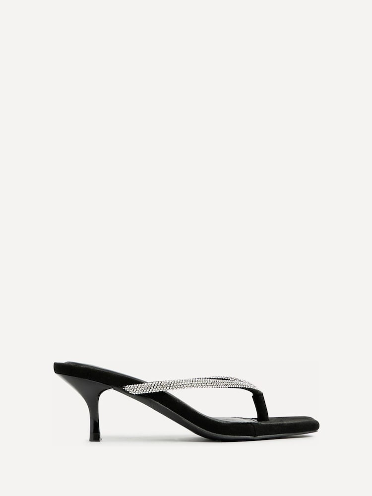 Linzi Black Runway Embellished Toe Post Mule Heels - Image 2 of 6 Linzi Black Runway Embellished Toe Post Mule Heels - Image 2 of 6
