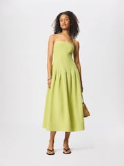 Whistles Green Linen Blend Waisted Midi Dress - Image 2 of 5