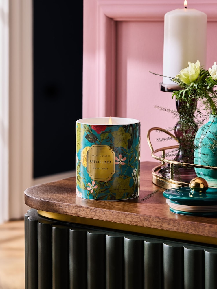 Clarke and Clarke Teal Passiflora Scented Candle - Image 2 of 5 Clarke and Clarke Teal Passiflora Scented Candle - Image 2 of 5