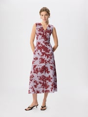 Whistles Purple Floral V Neck Textured Dress - Image 1 of 5