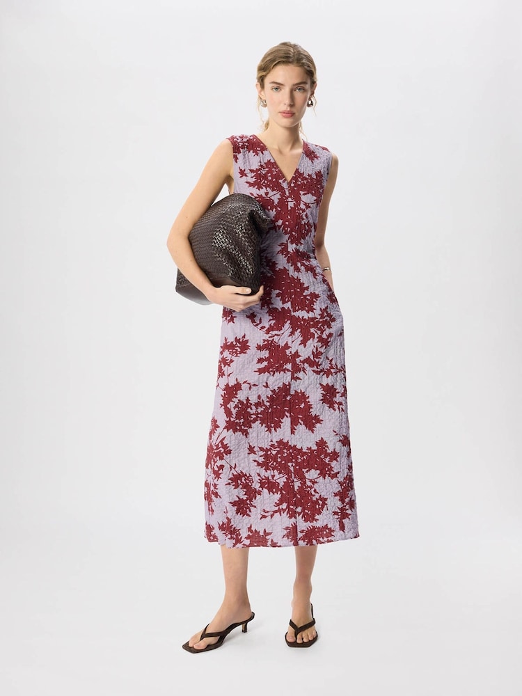 Whistles Purple Floral V Neck Textured Dress - Image 2 of 5