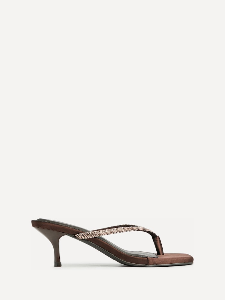 Linzi Brown Runway Embellished Toe Post Mule Heels - Image 2 of 6 Linzi Brown Runway Embellished Toe Post Mule Heels - Image 2 of 6