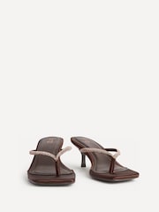 Linzi Brown Runway Embellished Toe Post Mule Heels - Image 3 of 6