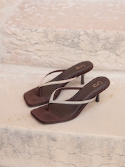 Linzi Brown Runway Embellished Toe Post Mule Heels - Image 6 of 6