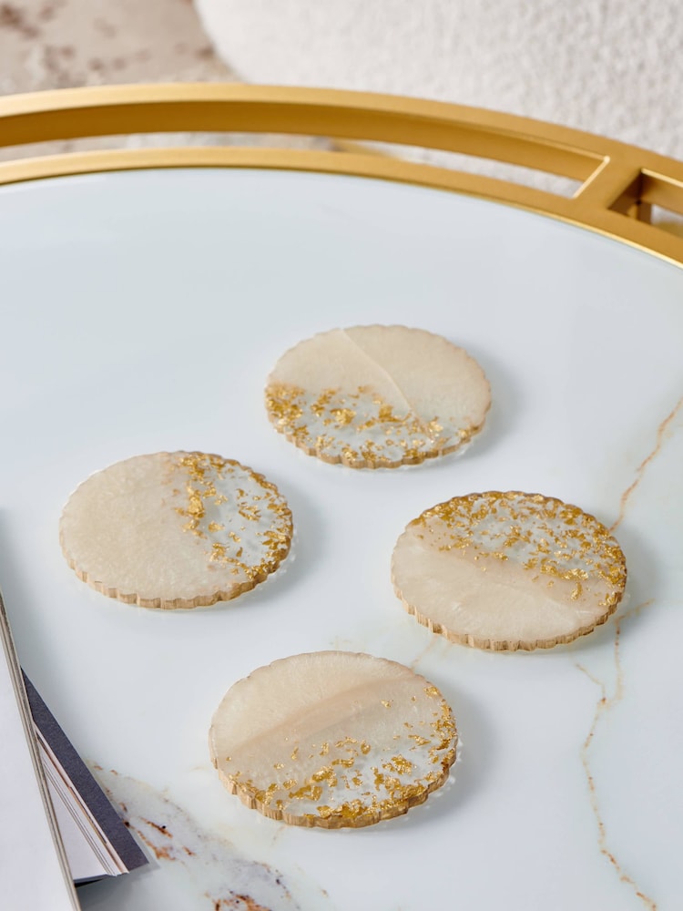 Lipsy 4 Pack White/Gold Agate Resin Coasters - Image 2 of 4