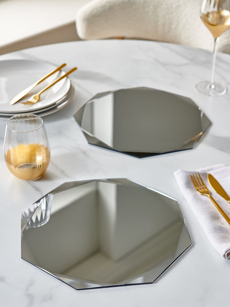 Lipsy 2 Pack Smoke Grey Mirrored Placemats - Image 1 of 3