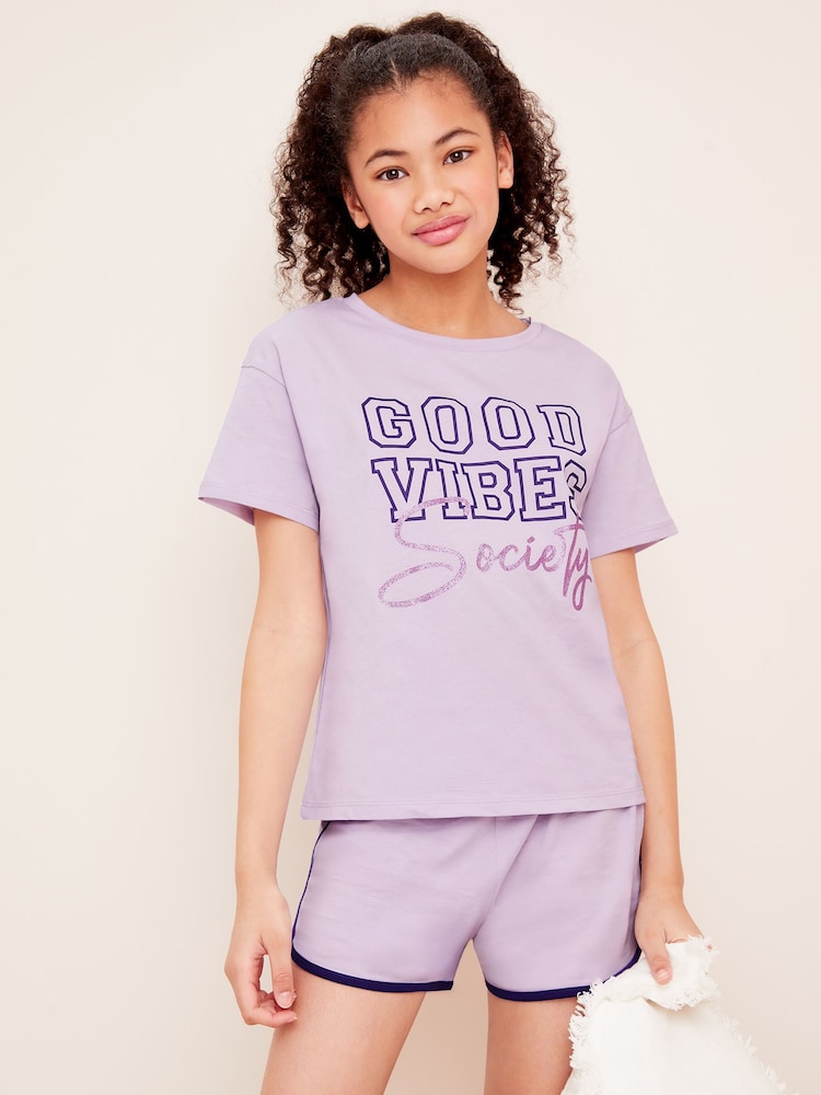 Lipsy Purple Jersey Short Pyjamas (7-16yrs) - Image 1 of 4