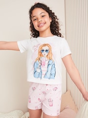 Lipsy Light Pink/ White Jersey Shorts Pyjamas (5-16yrs) - Image 1 of 4