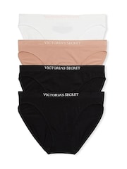 Victoria's Secret Black/Nude/White Bikini Logo 4 Pack Knickers - Image 1 of 3