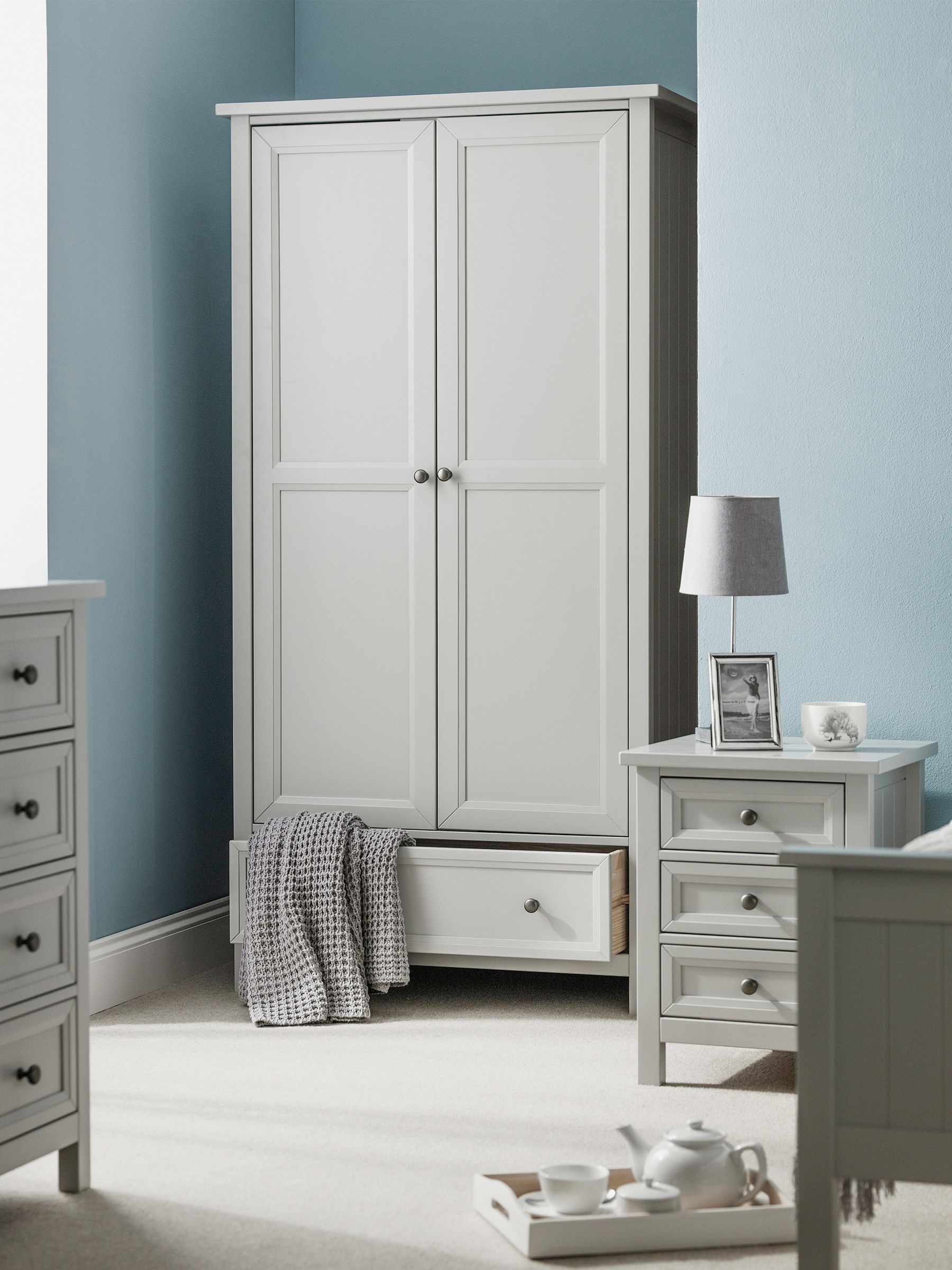 Julian Bowen Maine Dove Grey 2 Door 1 Drawer Double Wardrobe - Image 4