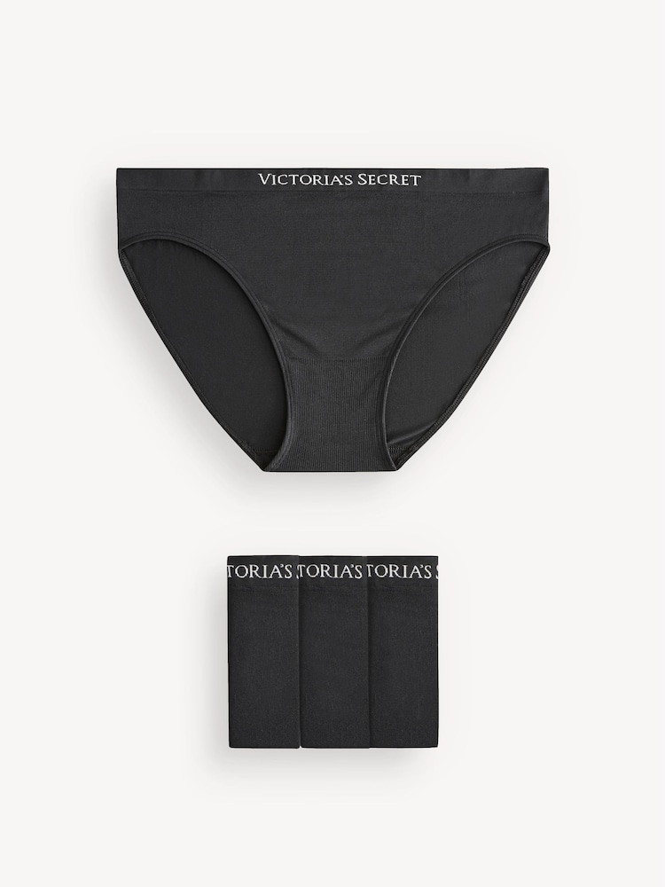 Victoria's Secret Black Bikini Logo 4 Pack Knickers - Image 1 of 5