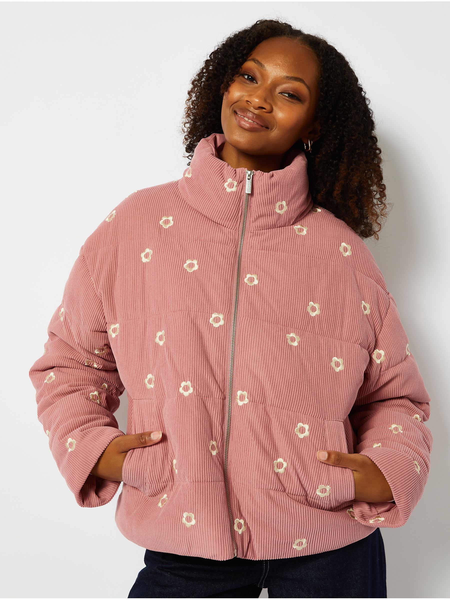 Pink cord puffer jacket clearance