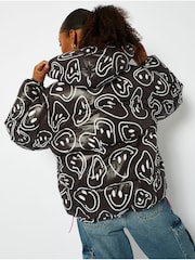 Skinnydip Warped Happy Face Hooded Puffer Black Jacket - Image 2 of 4