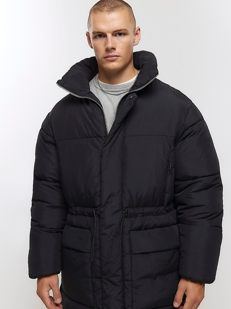 River Island Black Longline Puffer Parka - Image 1 of 6 River Island Black Longline Puffer Parka - Image 1 of 6