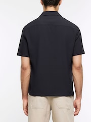 River Island Black 100% Cotton Short Sleeve Seersucker Revere Shirt - Image 2 of 4