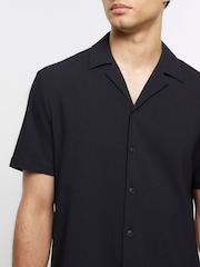River Island Black 100% Cotton Short Sleeve Seersucker Revere Shirt - Image 3 of 4