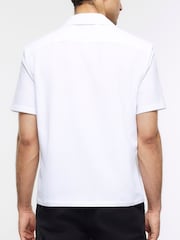 River Island White Regular Fit Seersucker Revere 100% Cotton Shirt - Image 2 of 4