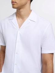 River Island White Regular Fit Seersucker Revere 100% Cotton Shirt - Image 3 of 4