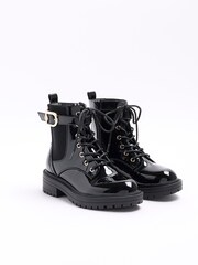 River Island Black Wide Lace Up Buckle Boots - Image 2 of 5