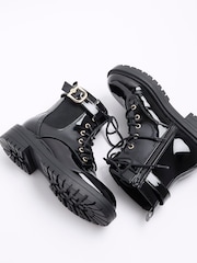 River Island Black Wide Lace Up Buckle Boots - Image 4 of 5