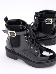 River Island Black Wide Lace Up Buckle Boots - Image 5 of 5