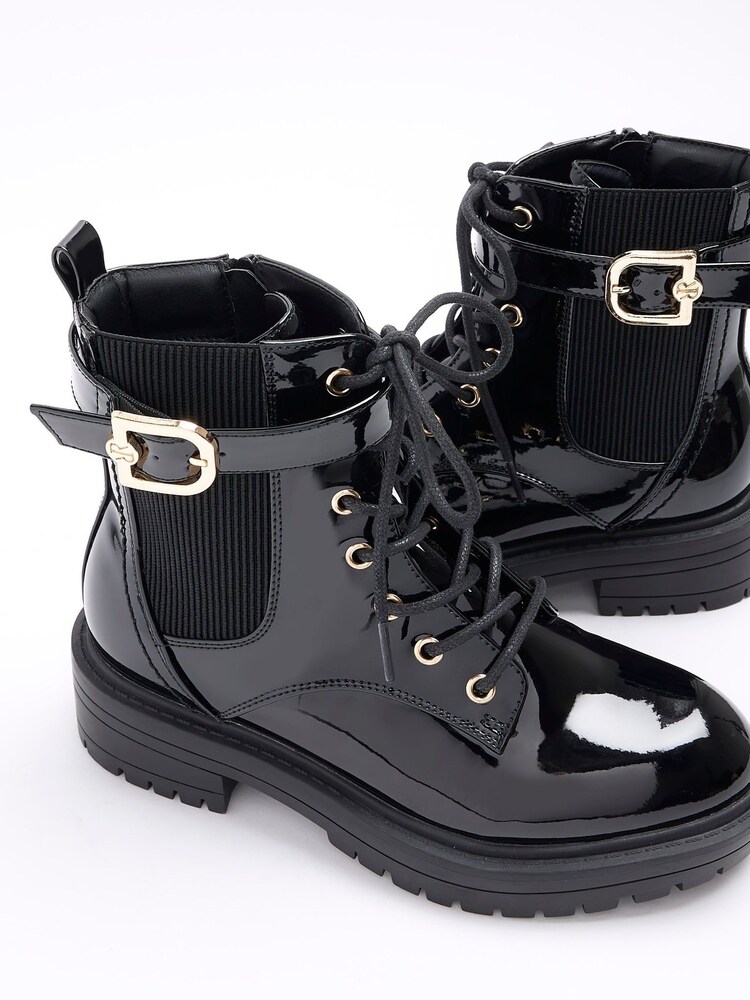 River Island Black Wide Lace Up Buckle Boots - Image 5 of 5