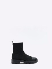 River Island Black Wide Quilted Sock Boots - Image 1 of 4