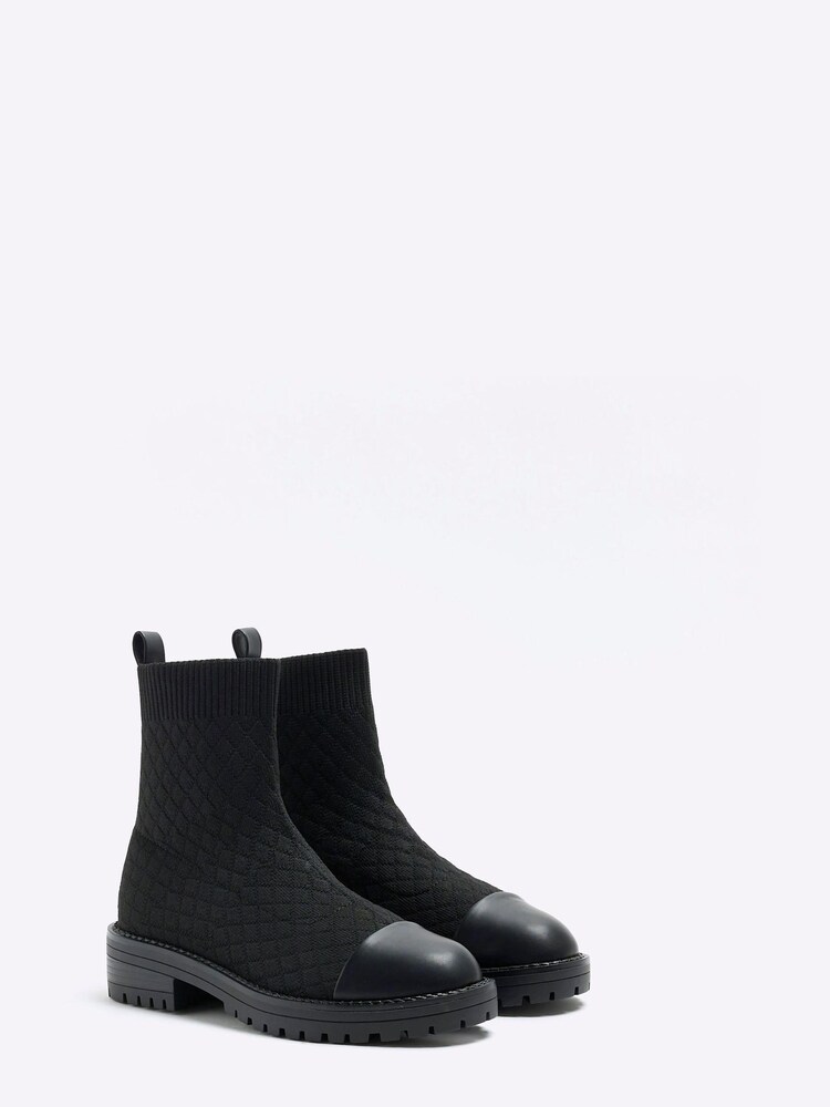 River Island Black Wide Quilted Sock Boots - Image 2 of 4