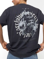 River Island Black 100% Cotton OS Gothic Washed Skull T-Shirt - Image 4 of 6