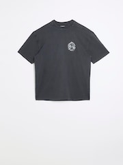 River Island Black 100% Cotton OS Gothic Washed Skull T-Shirt - Image 5 of 6