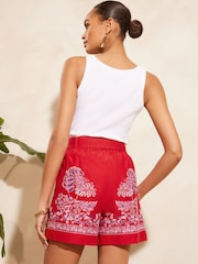 V&A | Love & Roses Red Paisley Printed Belted Shorts - Image 2 of 4