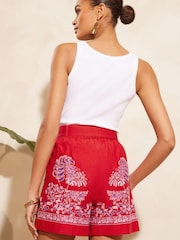 V&A | Love & Roses Red Paisley Printed Belted Shorts - Image 3 of 4